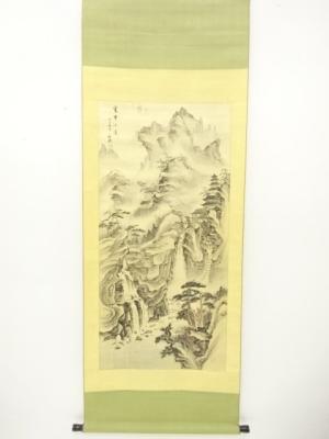 中国　蘇徒筆　雲中小渓　水墨山水　肉筆絹本掛軸